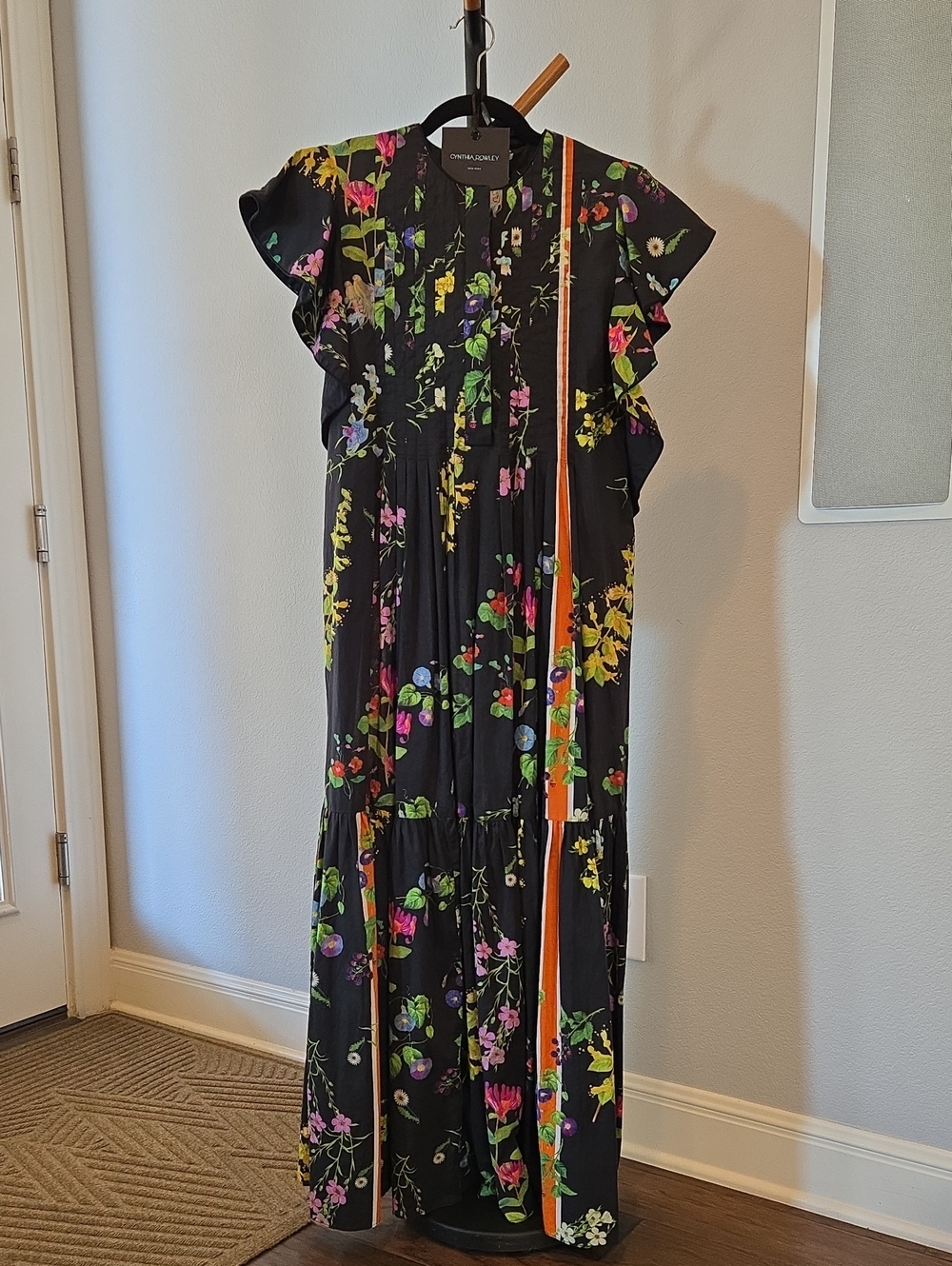 Cynthia Rowley Nairobi Botanical Kaftan BLKFL Sz SMALL